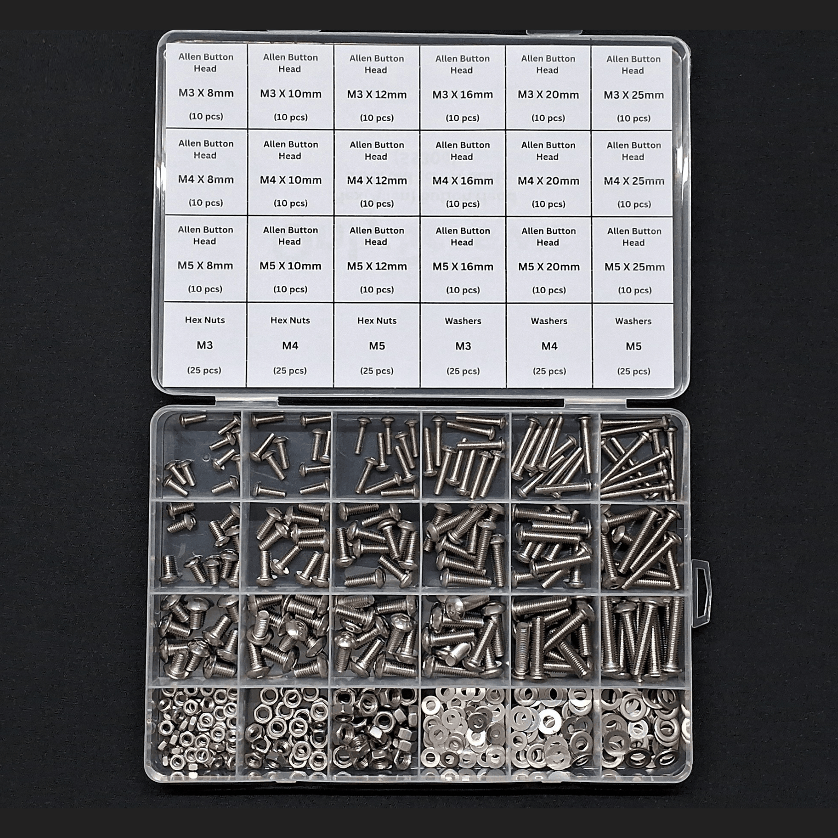 330pcs Assorted M3-M4-M5 Nut-Bolt-Washer Screw Pack Kits (SS304)