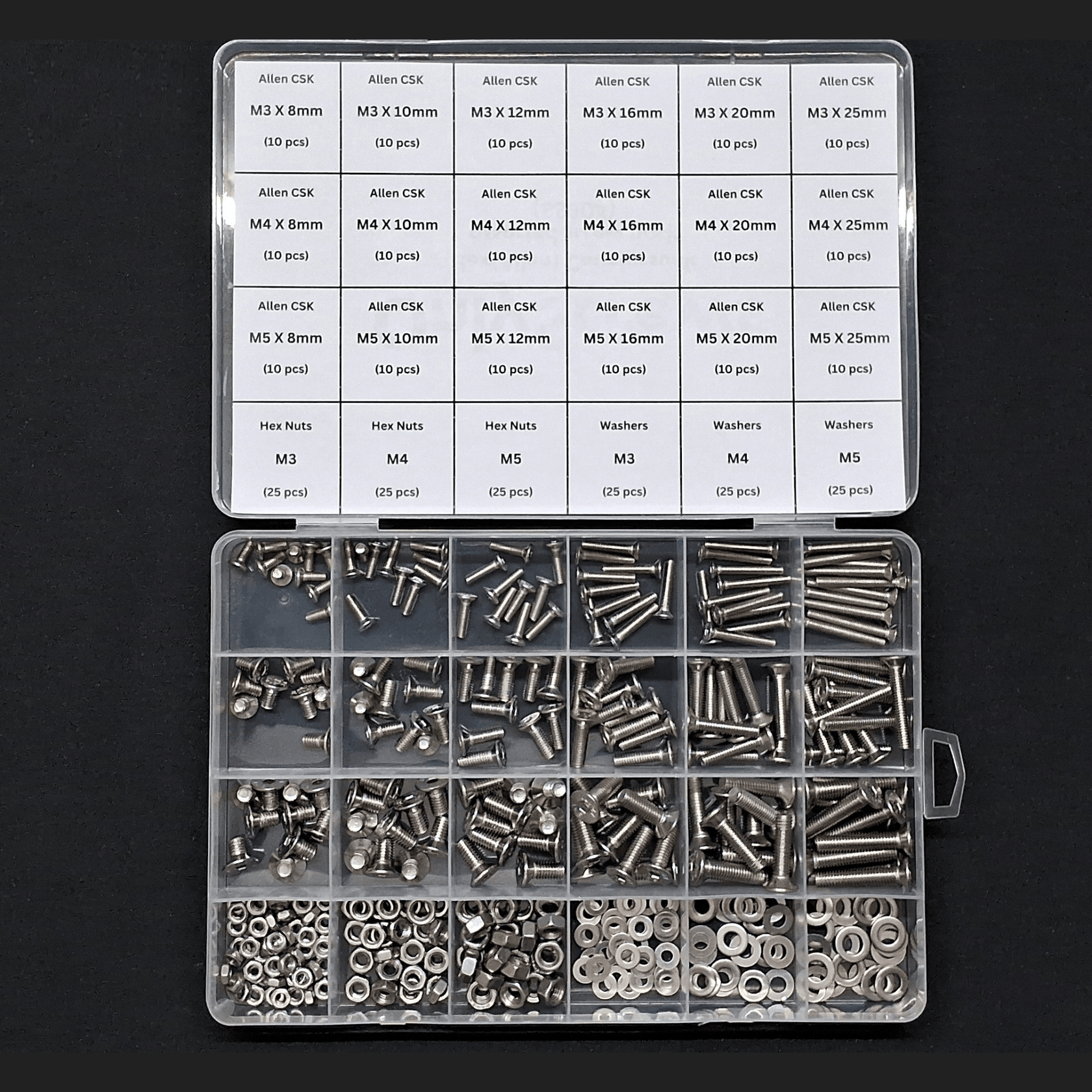 330pcs Assorted M3-M4-M5 Nut-Bolt-Washer Screw Pack Kits (SS304)