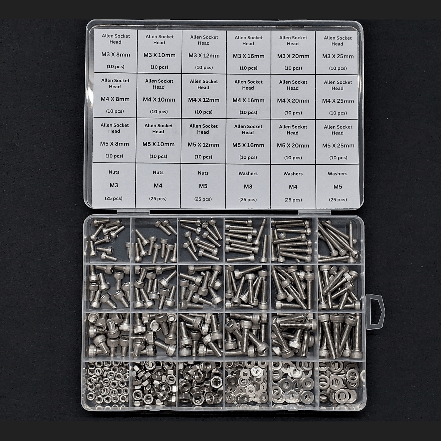 330pcs Assorted M3-M4-M5 Nut-Bolt-Washer Screw Pack Kits (SS304)