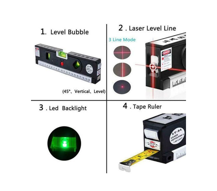 LevelPro4 8IN Laser Spirit Level with Measuring Tape and Three-Way Bubble Alligners
