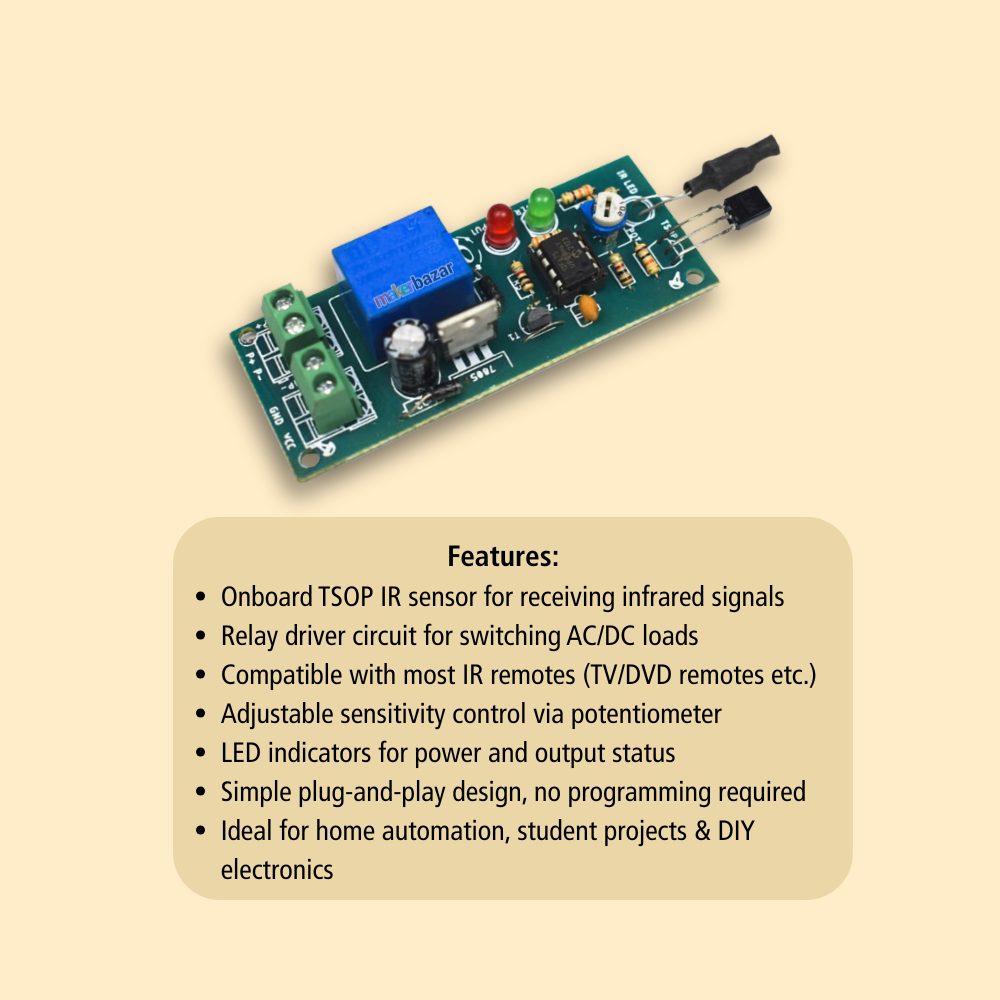 IR TSOP Sensor Relay Module | Infrared Remote-Controlled Switch for AC/DC Devices