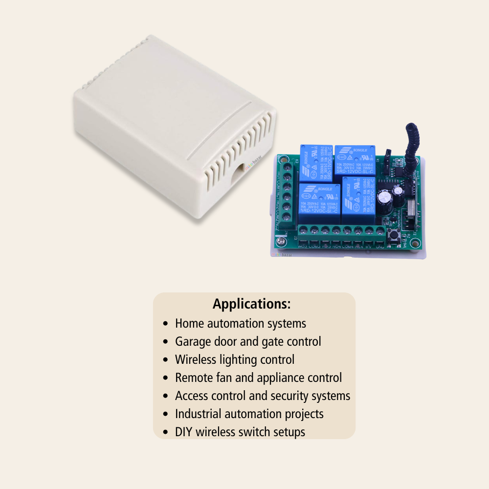 12VDC 433MHz 4-Channel RF Receiver Module with Protective Casing