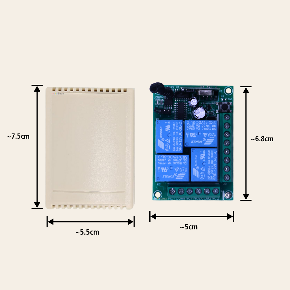 12VDC 433MHz 4-Channel RF Receiver Module with Protective Casing