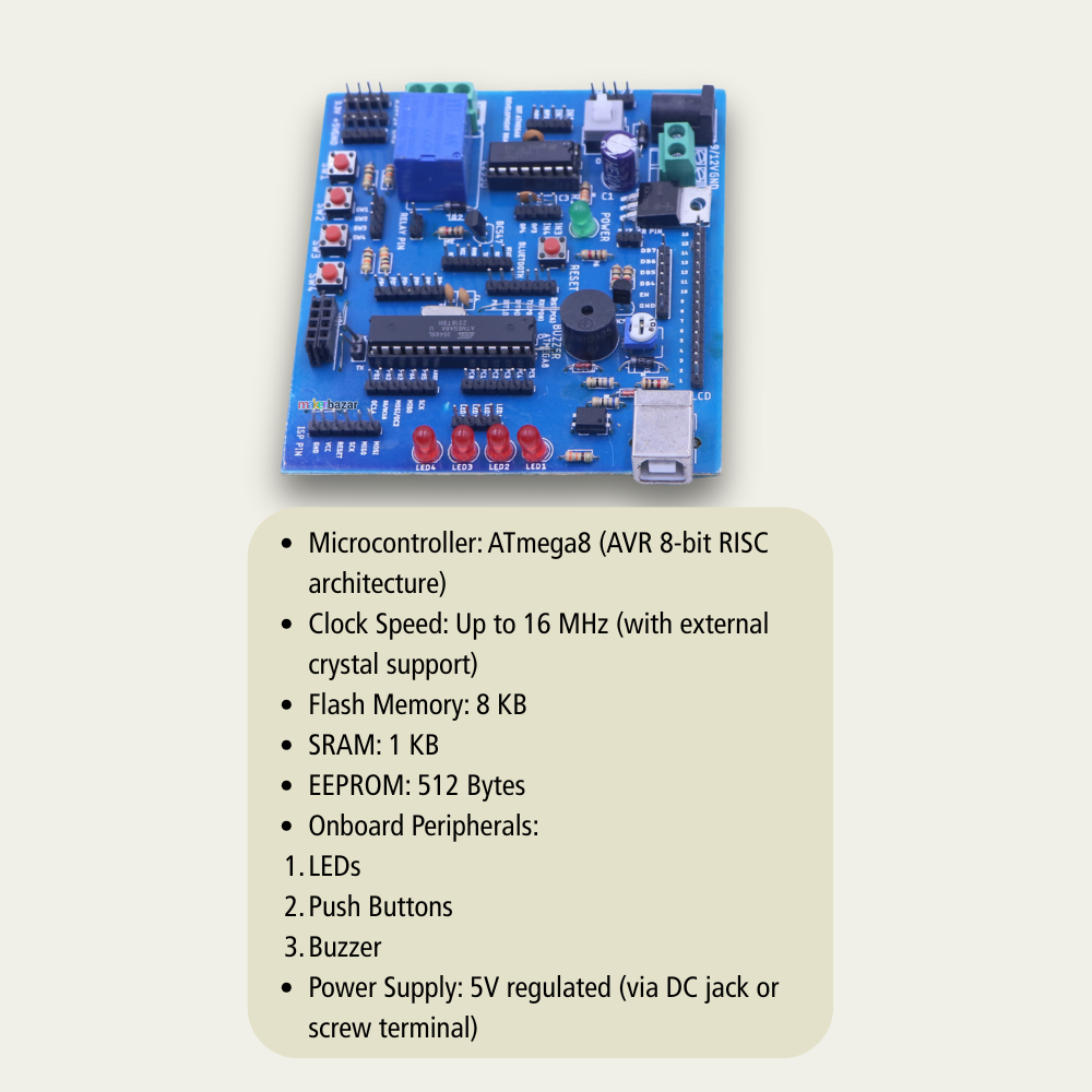 ATmega8 V2.0 Development Board | AVR Microcontroller Trainer Kit for Embedded & IoT Projects