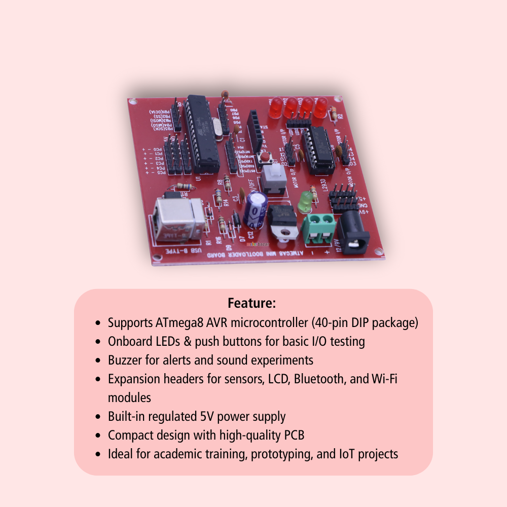 ATmega8 V1.0 Mini Development Board | AVR Microcontroller Trainer Kit for Embedded Systems