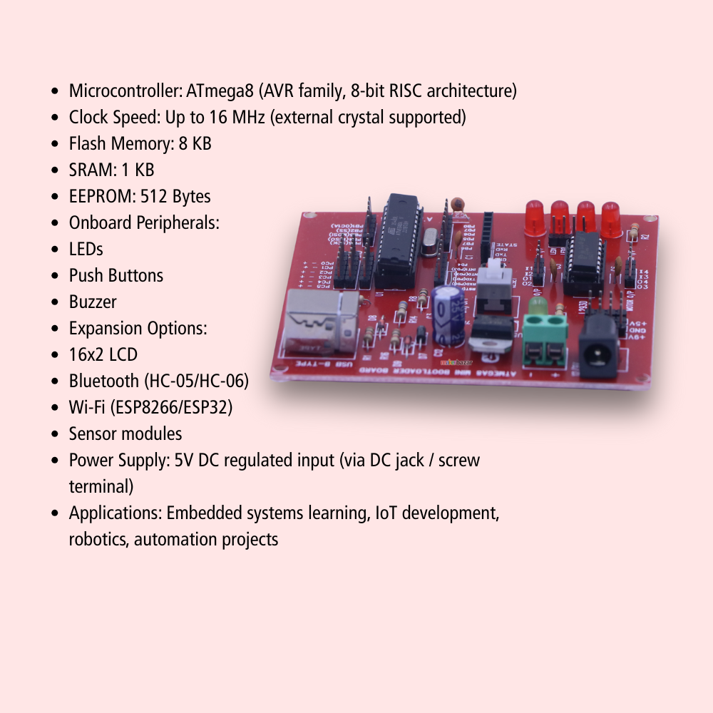 ATmega8 V1.0 Mini Development Board | AVR Microcontroller Trainer Kit for Embedded Systems