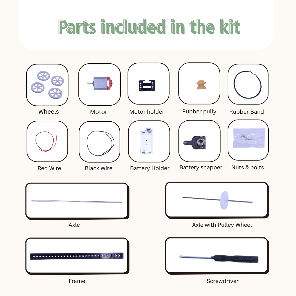 DIY Battery Operated Belt Car – STEM Educational Science Kit for Kids