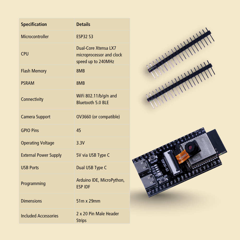 ESP32-S3 N16R8 Cam Development Board WiFi and Bluetooth 5.0 Module