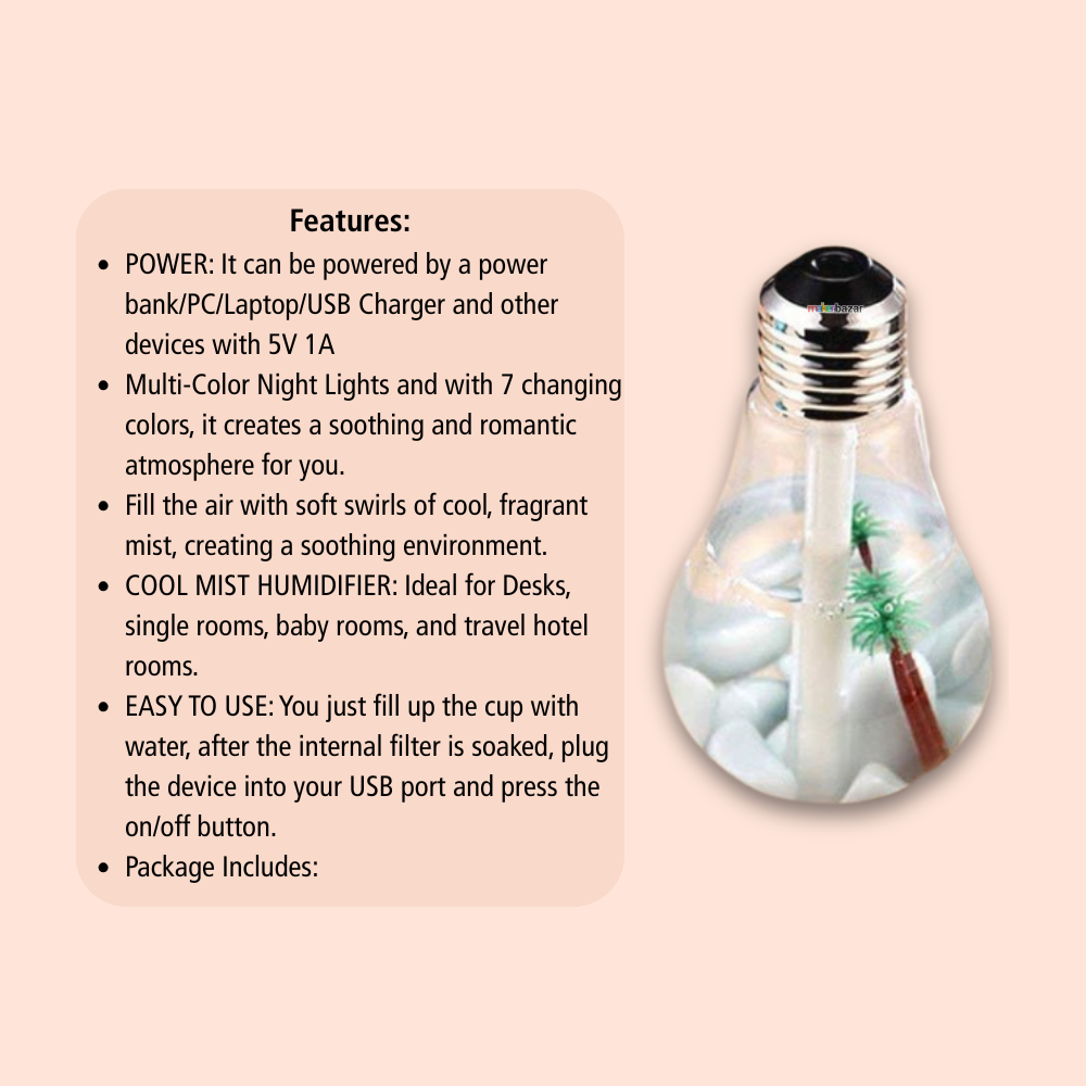 Light Bulb Design Portable Humidifer for Home Decor