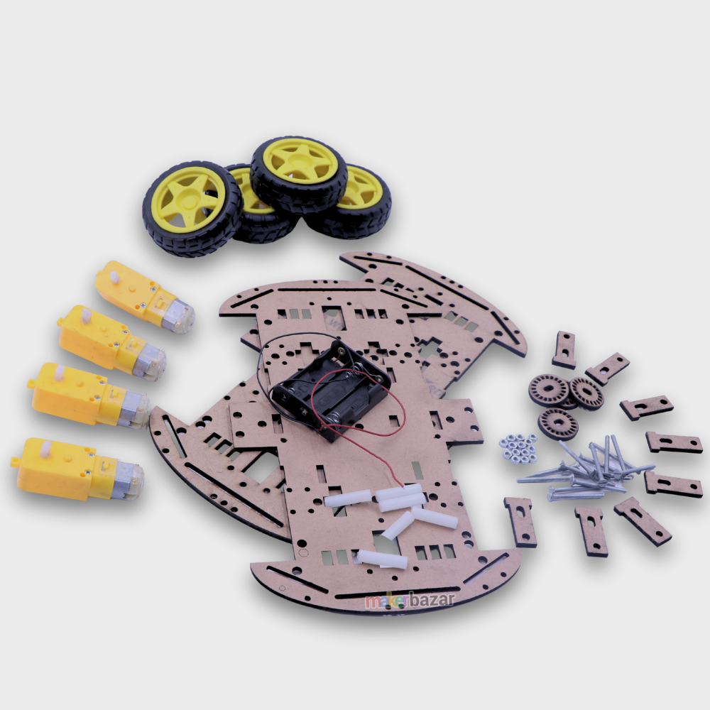 Wooden 4WD Four Wheel Robotic Smart Car Kit – DIY Robotics Chassis with Motors & Wheels