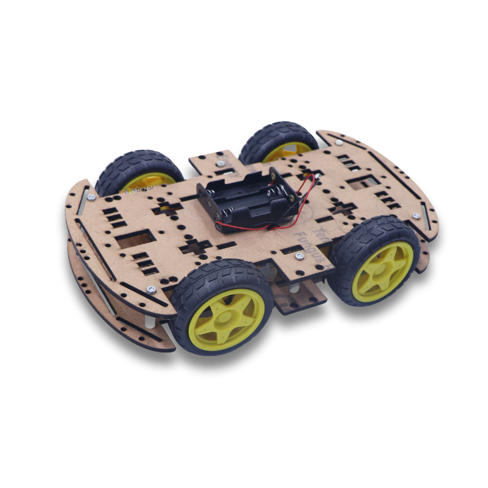 Wooden 4WD Four Wheel Robotic Smart Car Kit – DIY Robotics Chassis with Motors & Wheels