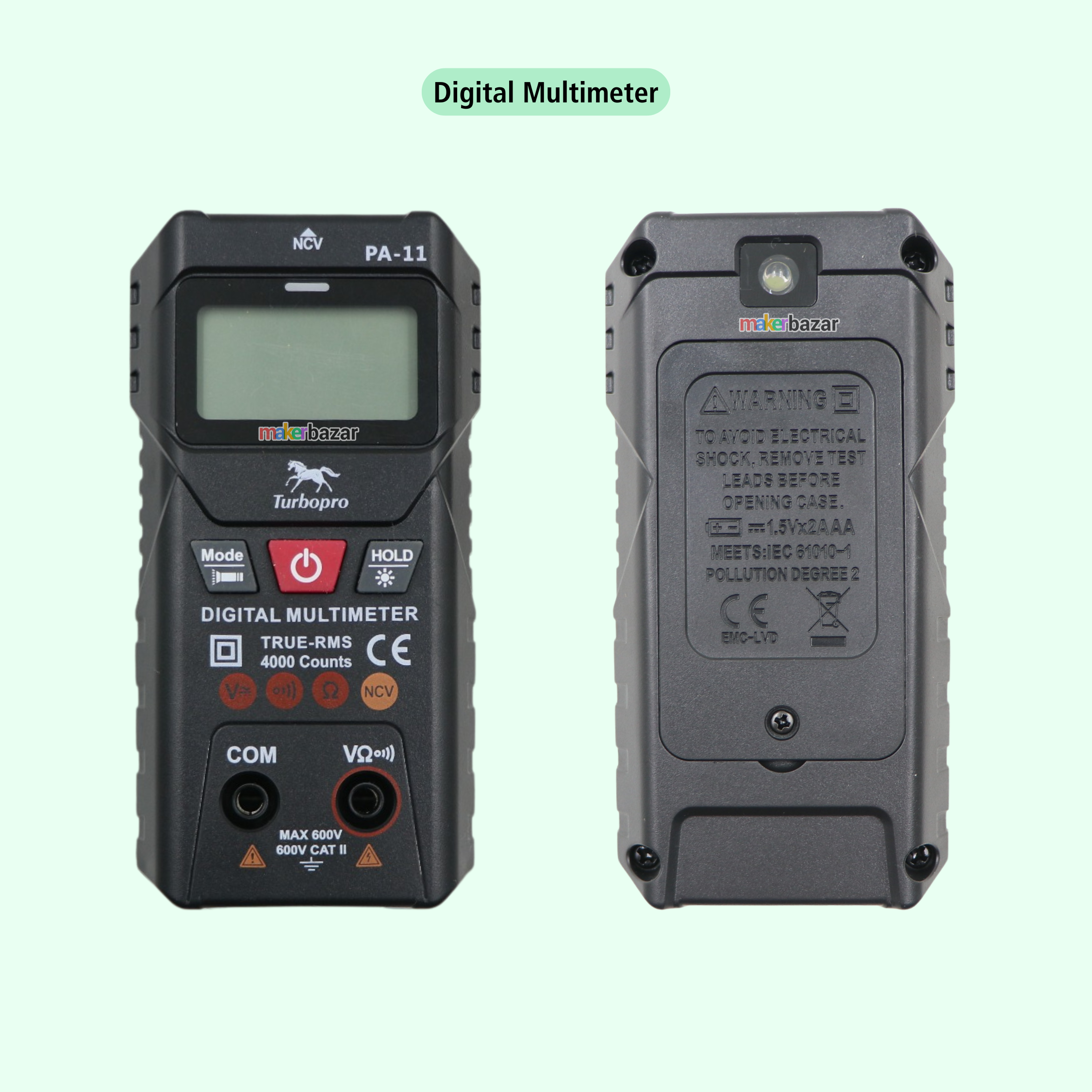 TurboPro PA-11 Intelligent Digital Multimeter 4000-Counts True RMS Auto Range NCV Tester