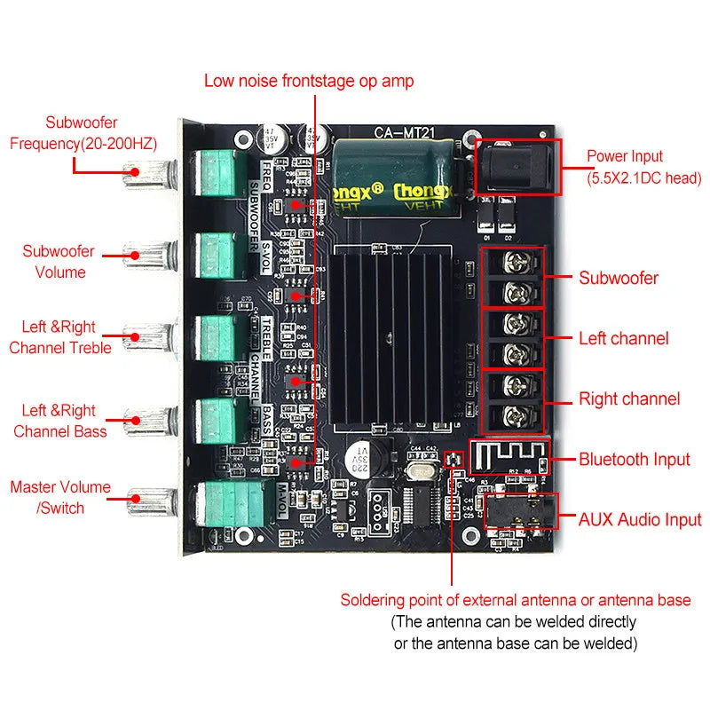 CA-MT21 BT Digital Amplifier Board 2.1 Channel Subwoofer DC12-24V