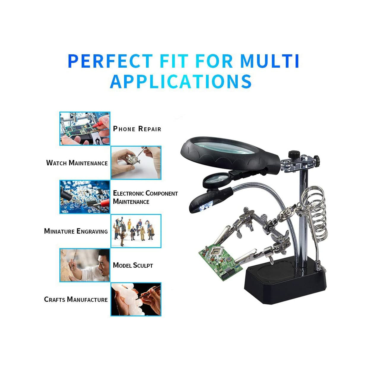 Third Helping Hand Soldering Iron Stand with Magnifier, Auxiliary Clips and LEDs