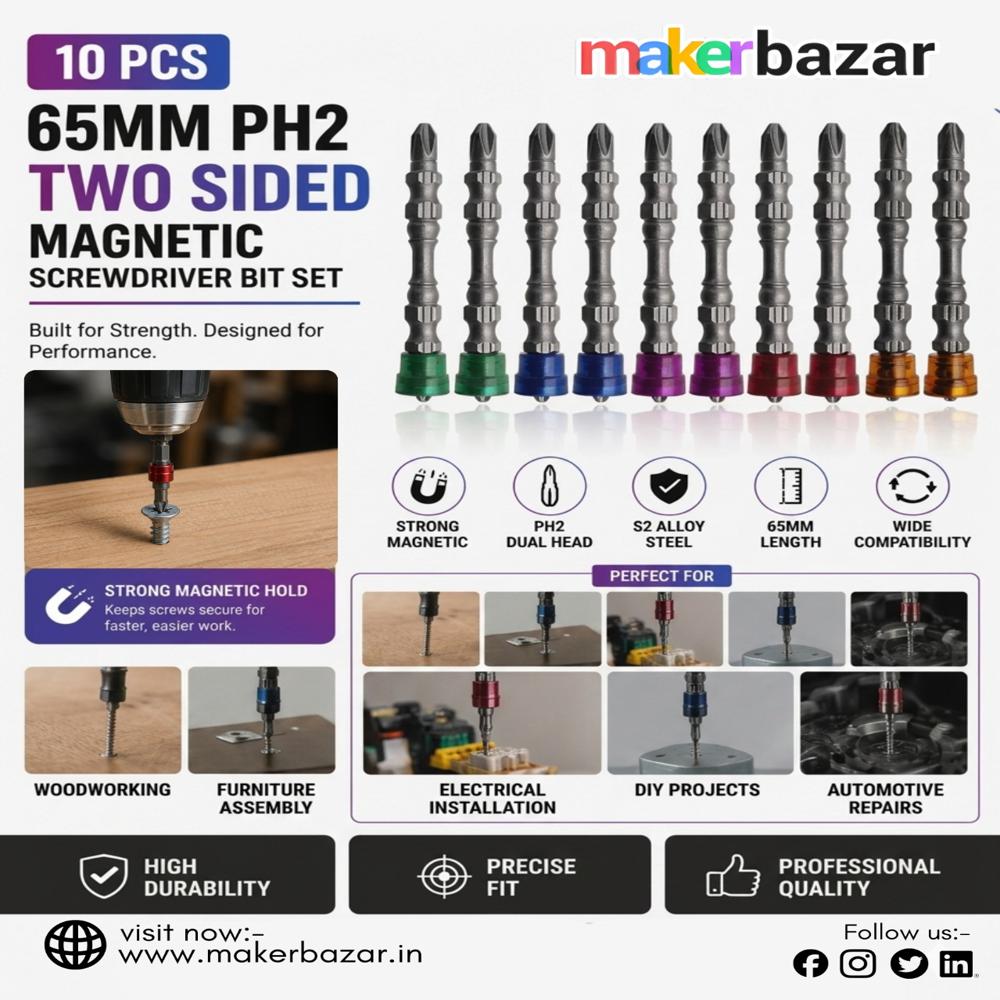 10pcs 65mm PH2 Two Sided Magnetic Screwdriver Bit Set