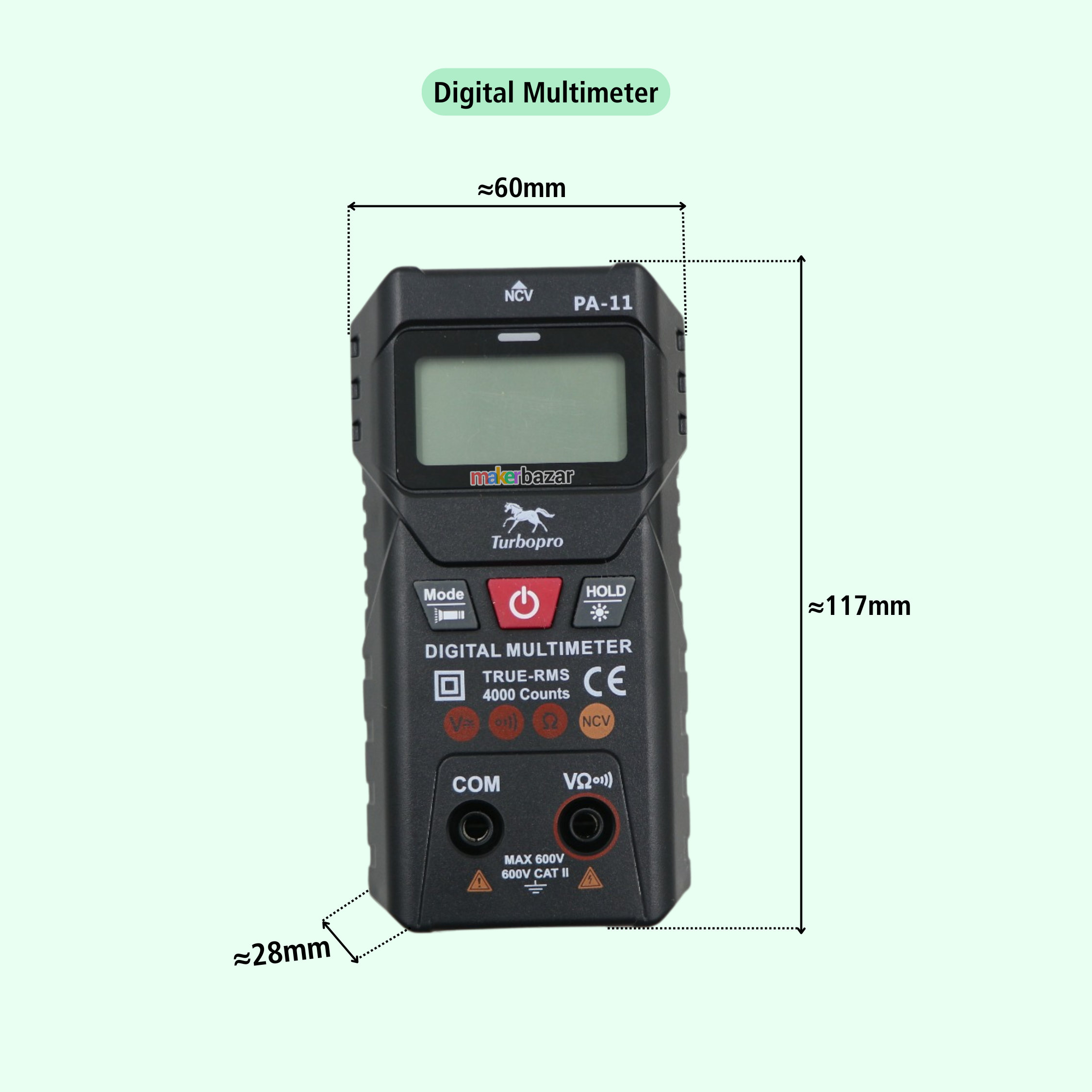 TurboPro PA-11 Intelligent Digital Multimeter 4000-Counts True RMS Auto Range NCV Tester