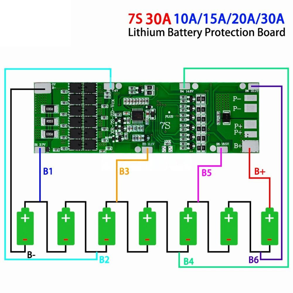 BMS 7S 24V Li-ion 18650 Battery Charge Board With Balance Function Short Circuit / Temperature Protection
