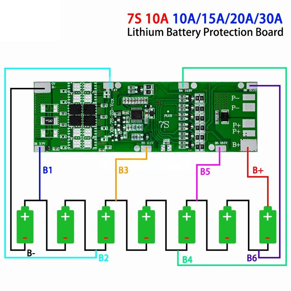 BMS 7S 24V Li-ion 18650 Battery Charge Board With Balance Function Short Circuit / Temperature Protection