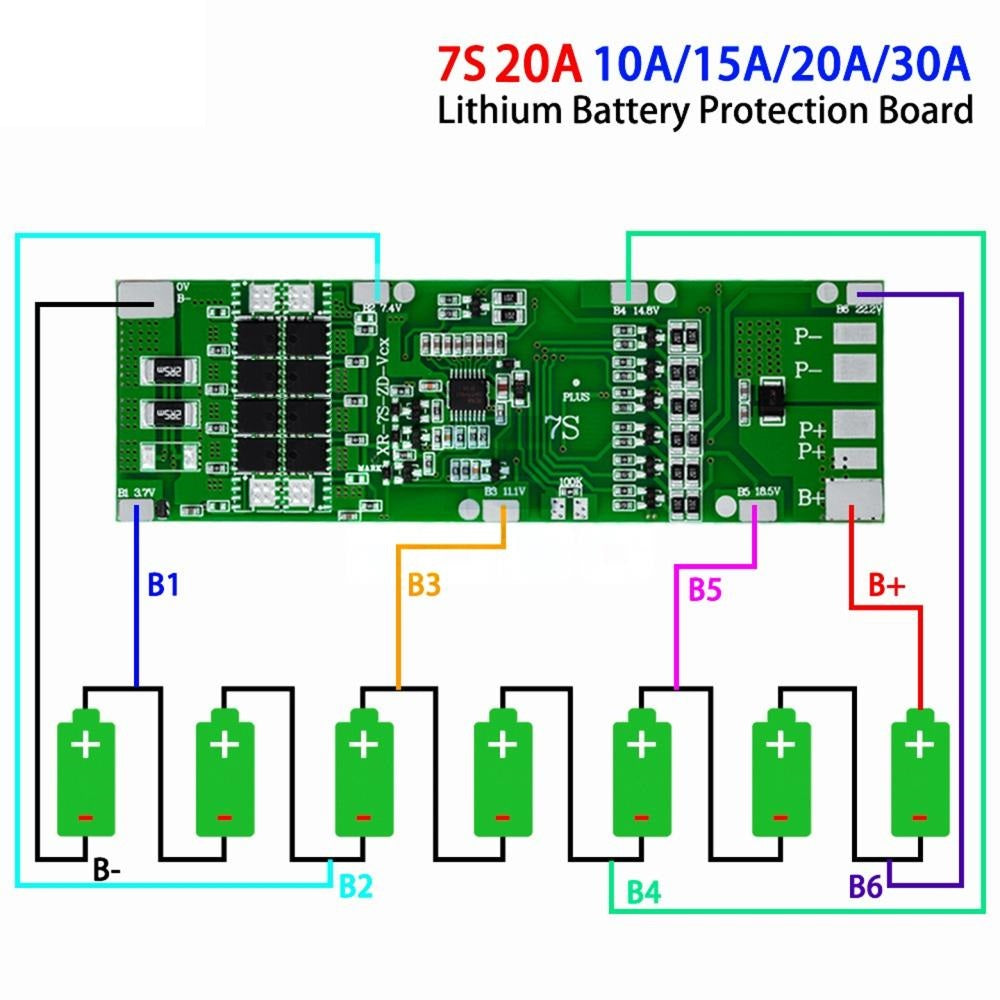 BMS 7S 24V Li-ion 18650 Battery Charge Board With Balance Function Short Circuit / Temperature Protection