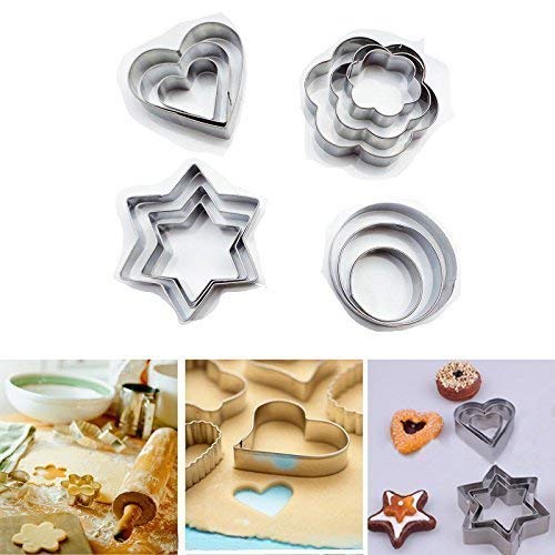 12 Pcs Stainless Steel Cookie Cutter - Heart, Round, Star and Flower Shapes