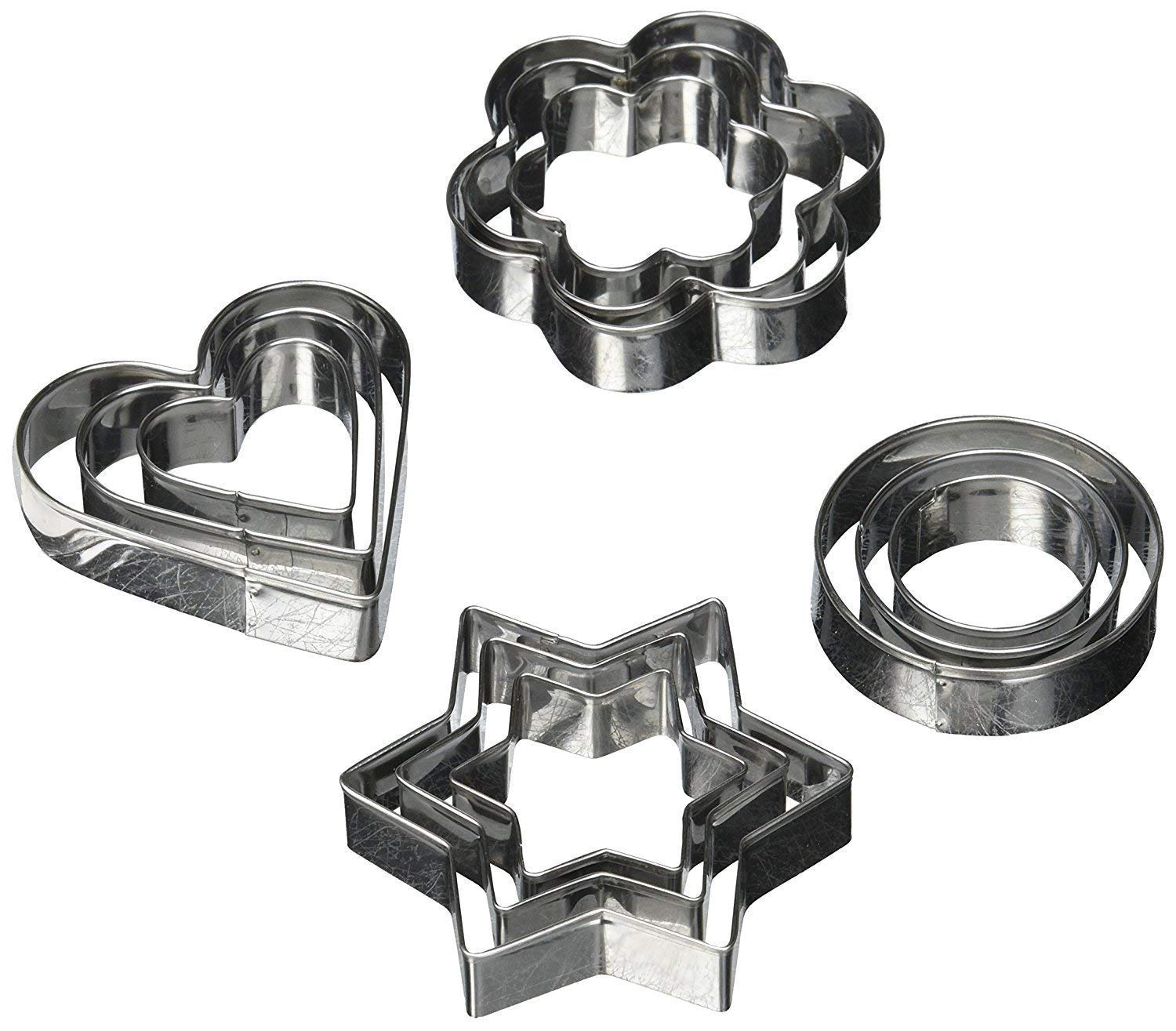 12 Pcs Stainless Steel Cookie Cutter - Heart, Round, Star and Flower Shapes