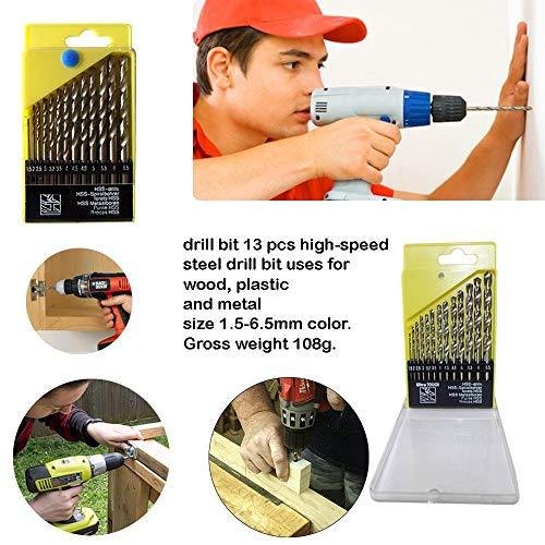 Generic: 13pcs HSS Straight Shank Twist Drill Bit Set Kit with Case (1.5-6.5mm)