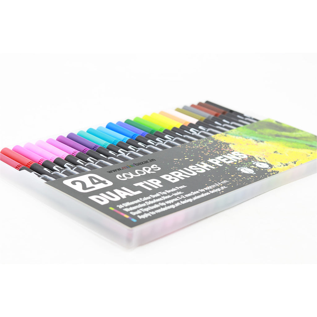 Dual tip brush pens 24 colors clearance