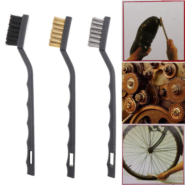 3pcs Mini Wire Brush Set (Steel/Nylon/Brass Brush) For DIY/Cars/Bike/Home Use