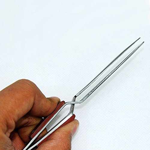 Straight Tip Cross Locking Stainless Steel Self Closing Tweezer with Fiber Handle