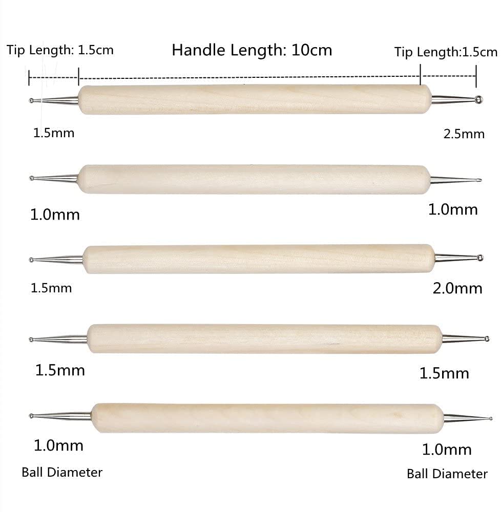 5pcs Wooden Dotting Tool Set for Clay Pottery Ceramic Nail Art DIY