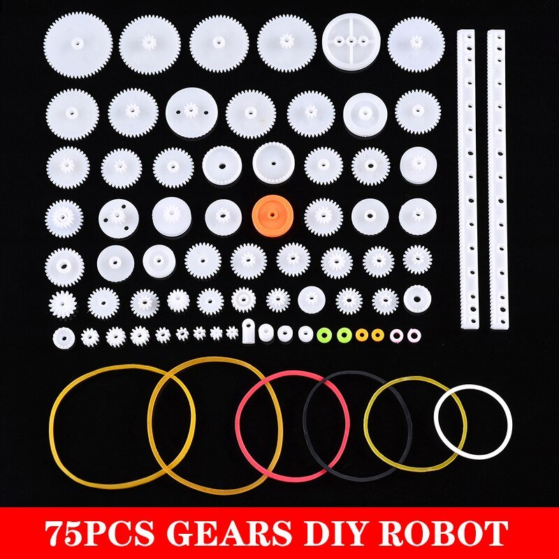 75Pcs Plastic Gear Assorted Kit Set with Various Gear and Axle Belt, Bushings and Pulleys for DIY Car Robot Project