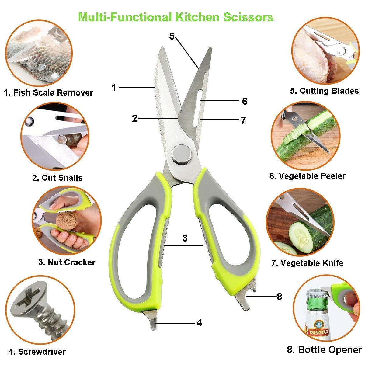 8 in 1 Stainless Steel Scissor With Plastic Handle And Cover