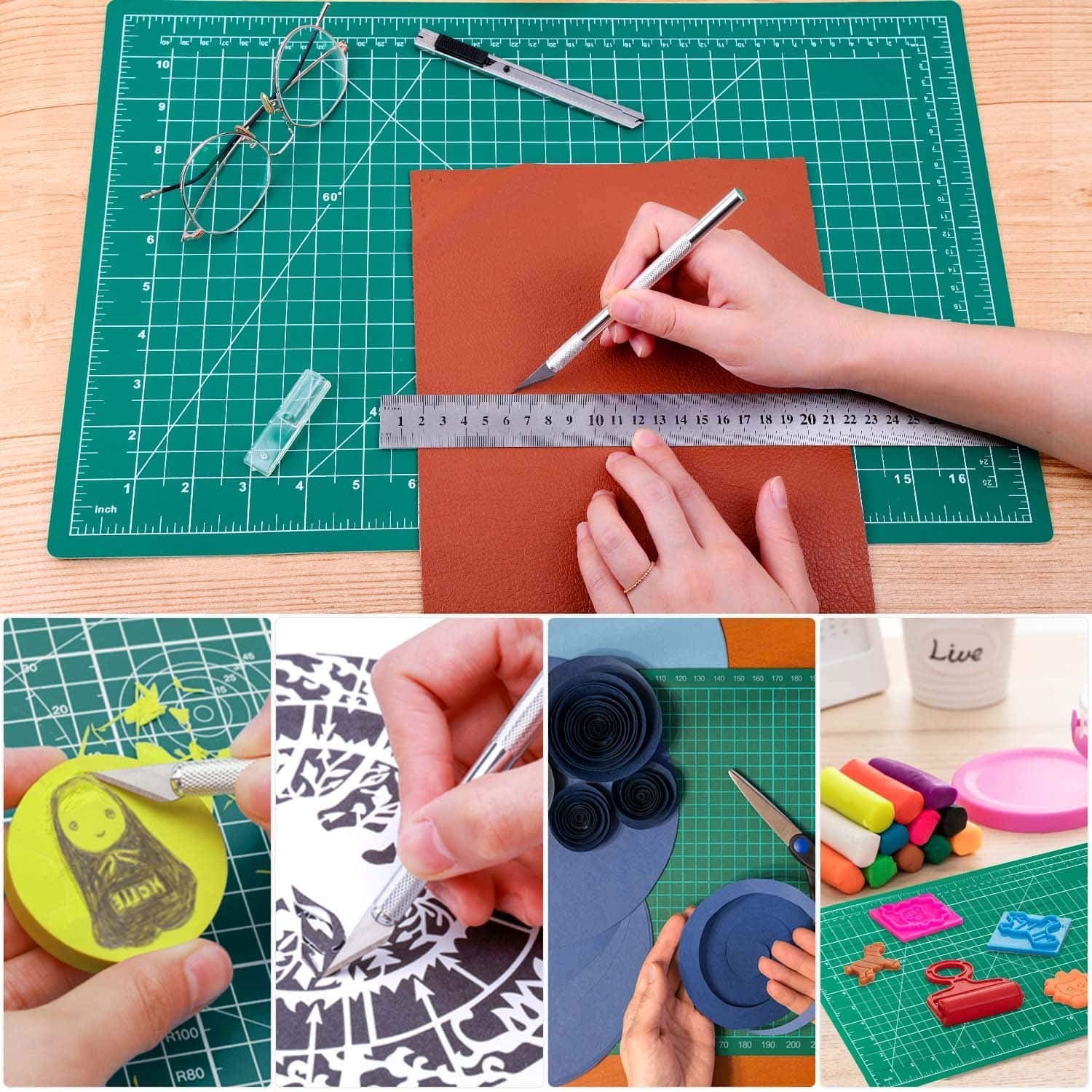 Flexible Cutting Mat, Self-Healing, 5 Layered, Marked with Pattern and Grids (Green)