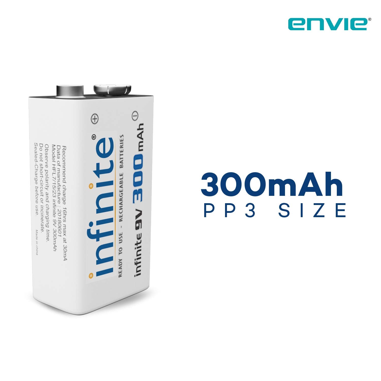 Envie: Infinite R22/PP3 9volt 300mAh Rechargeable Ni-MH Battery