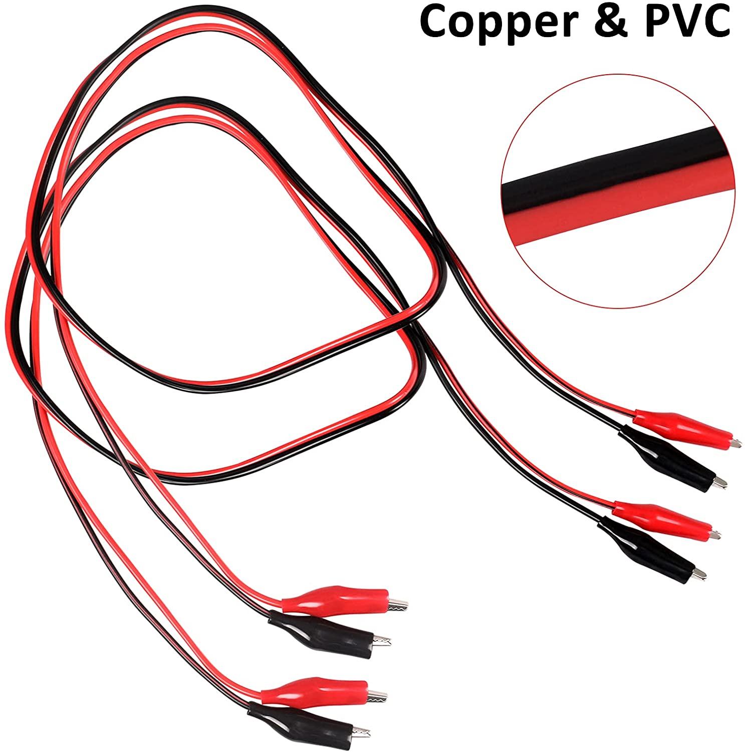 Alligator Crocodile Clips Electrical Test Lead Wire Red+Black (Pair)