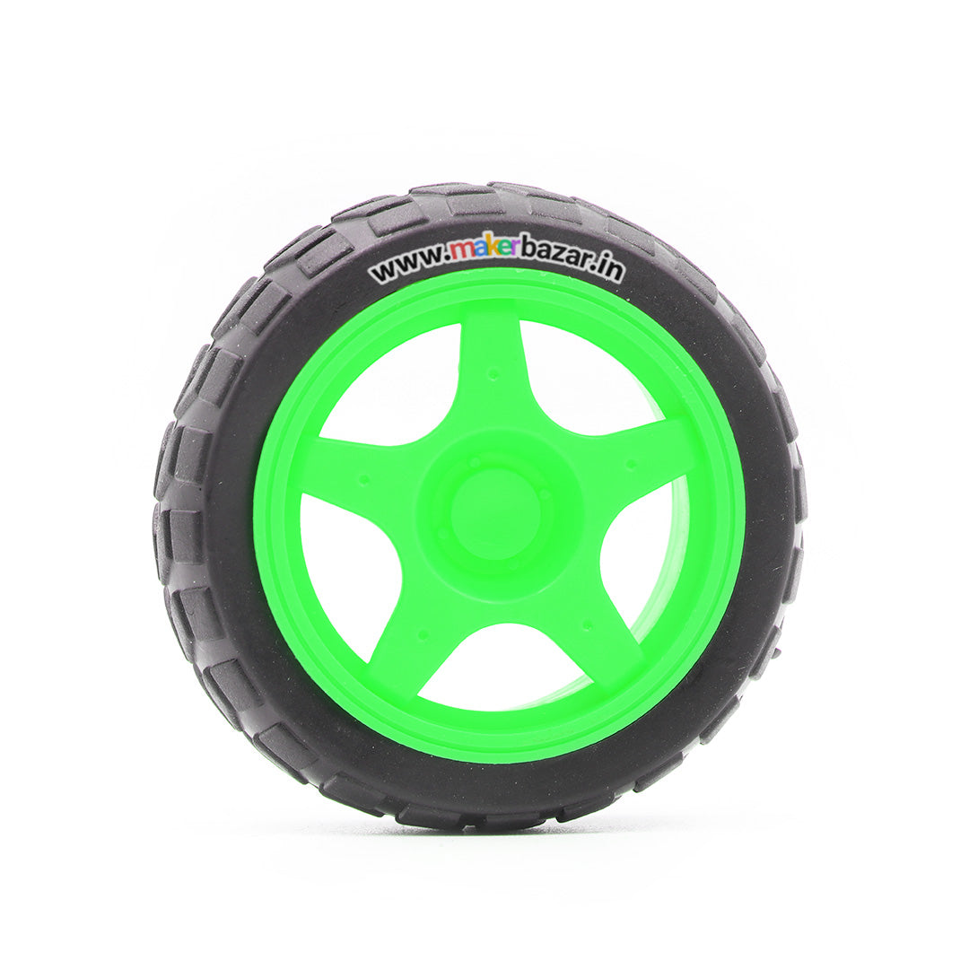 65mmX28mm Robotic Rubber Tyre Wheel for BO Motors - Green - Motor