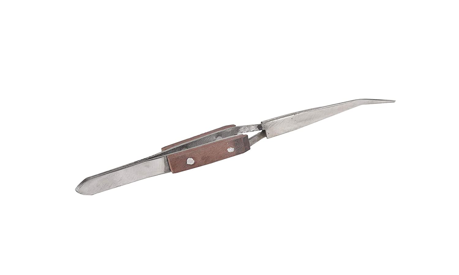 Bent Tip Cross Locking Stainless Steel Self Closing Tweezer with Fiber Handle