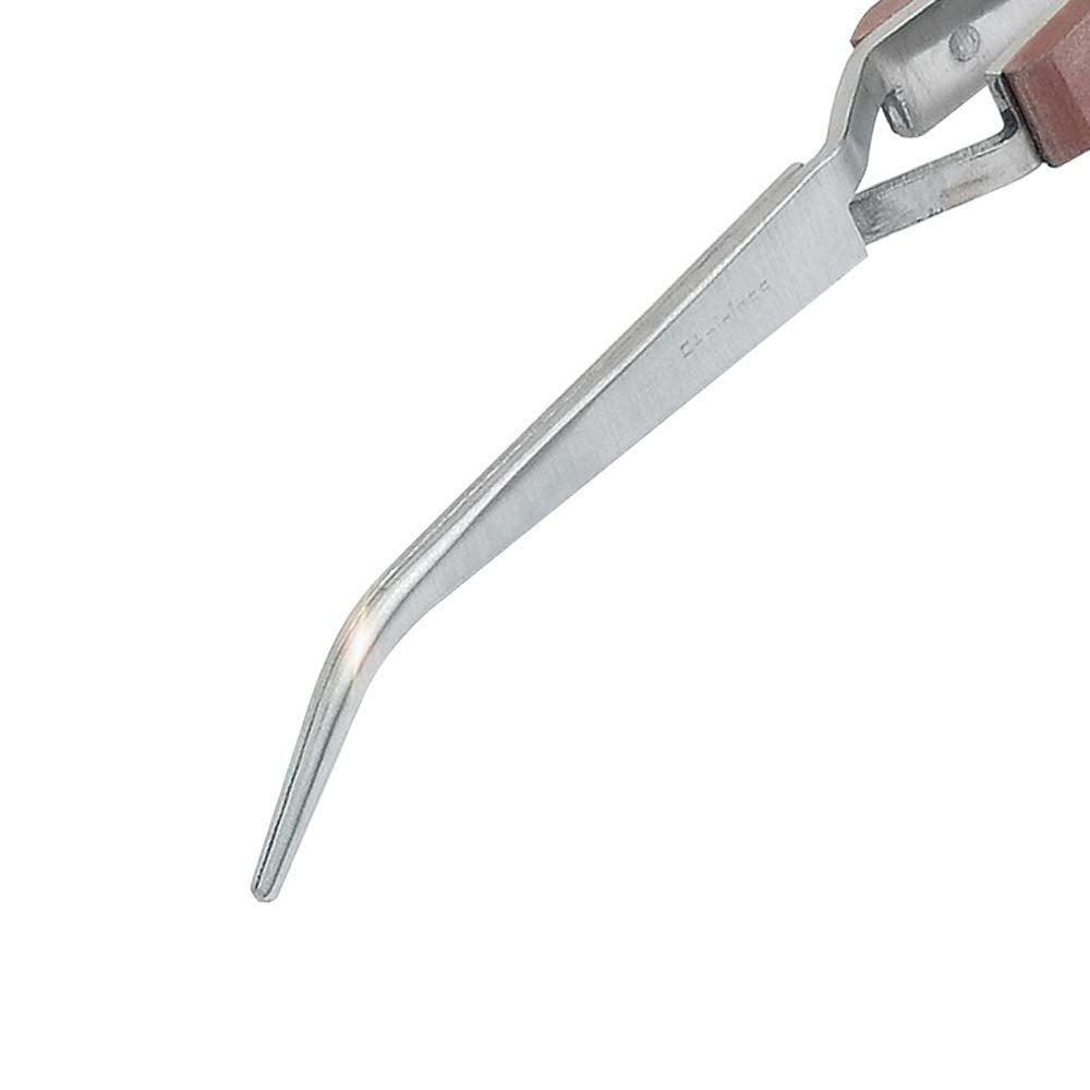 Bent Tip Cross Locking Stainless Steel Self Closing Tweezer with Fiber Handle