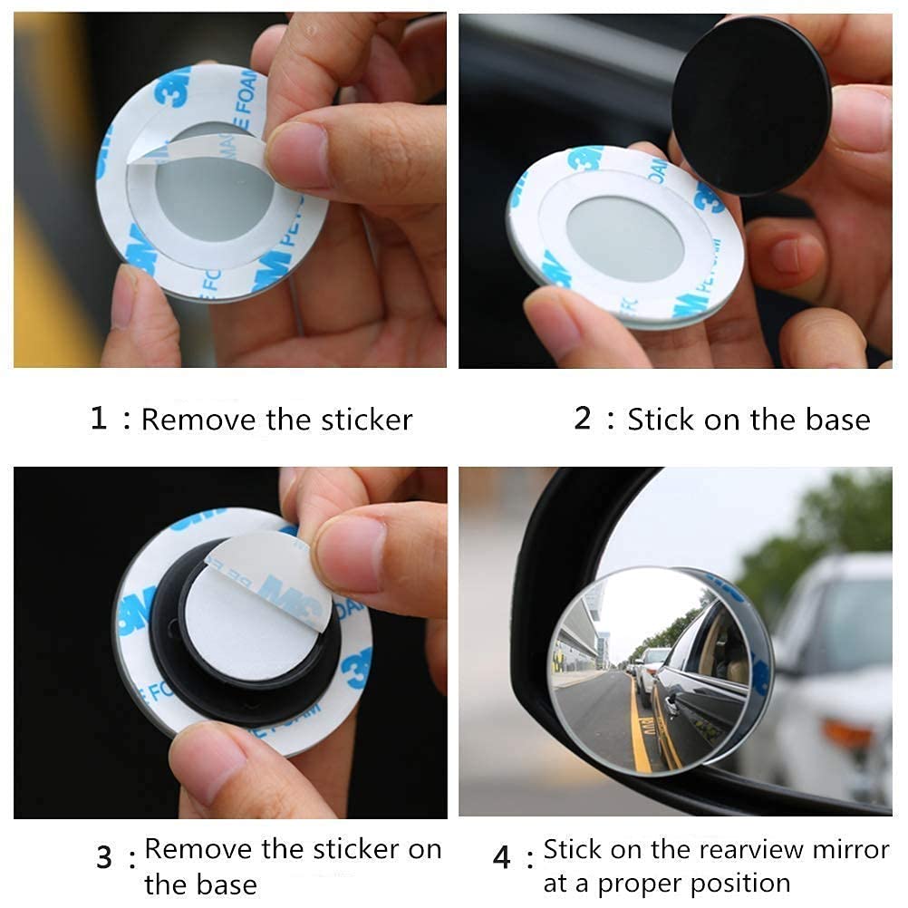 Adjustable Frameless Round Convex Rear View Blind Spot Mirror For Cars - Pack of 2