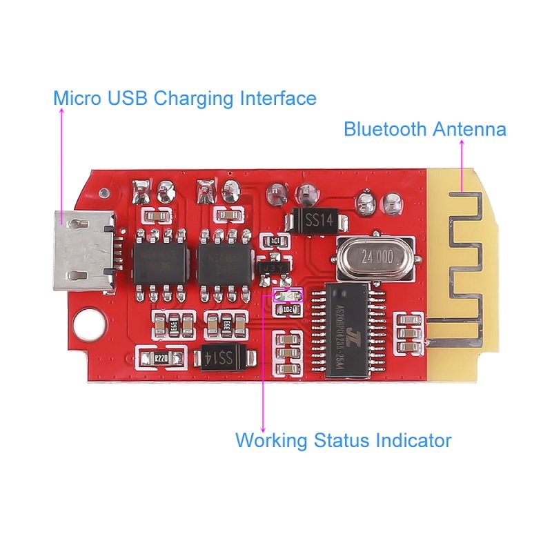 CT14 Bluetooth 4.2 F Class 5W+5W Stereo Audio Amplifier Module with Onboard Micro-USB battery Charging