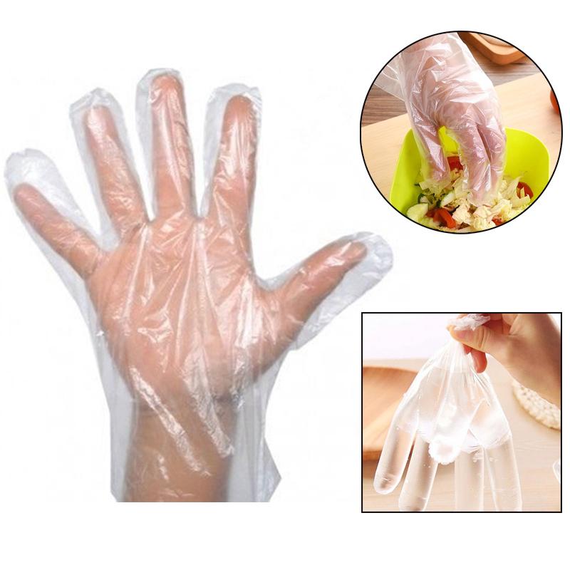 Plastic Transparent Disposable Clear Gloves White (Pack of 100)
