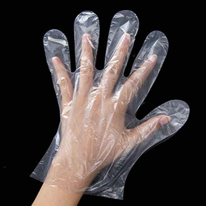 Plastic Transparent Disposable Clear Gloves White (Pack of 100)
