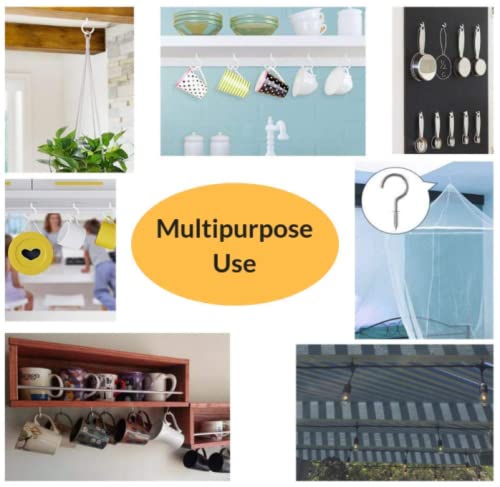 0.5in/13mm Mini J Hook Stainless Steel Ceiling Hooks Cups Screw Holder