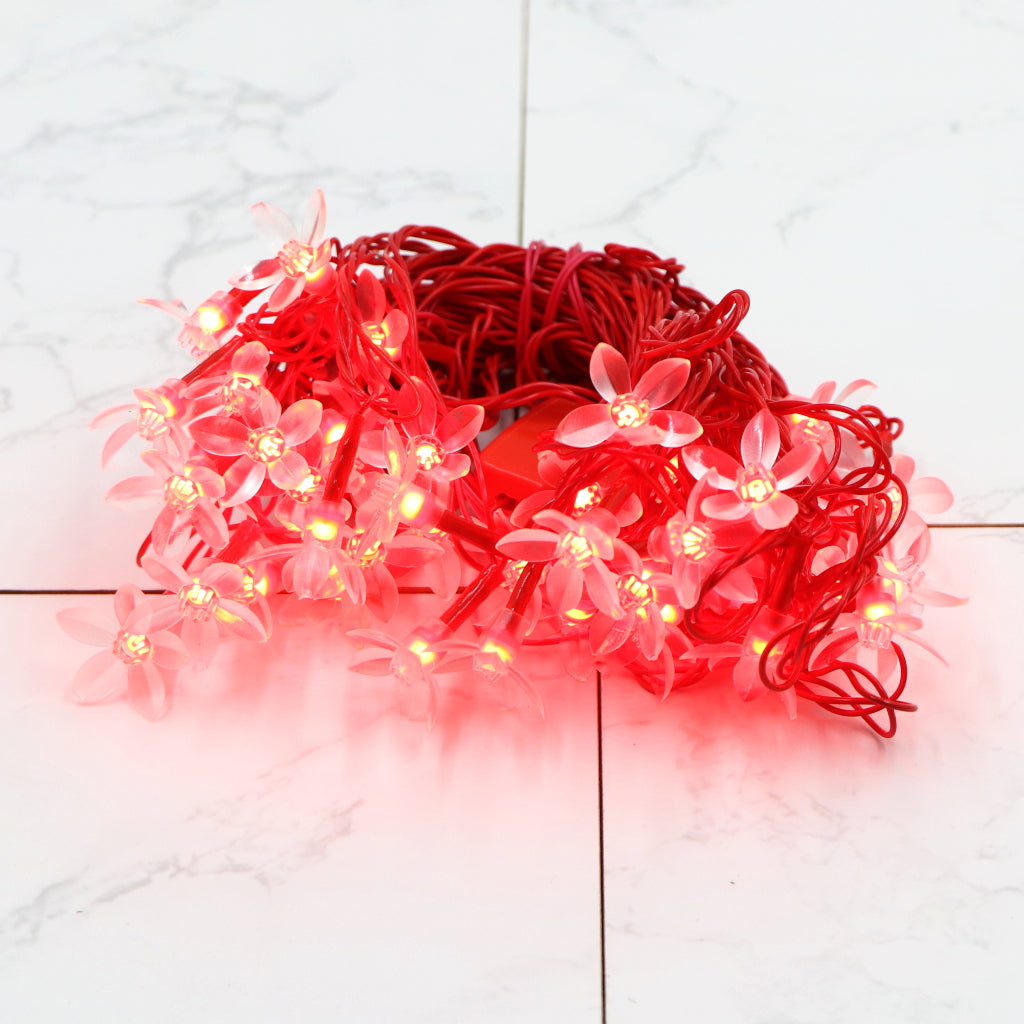 Small Red Silicon Flower 42 LED String Fairy Lights