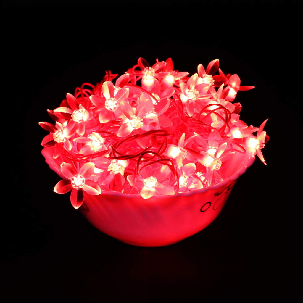 Small Red Silicon Flower 42 LED String Fairy Lights