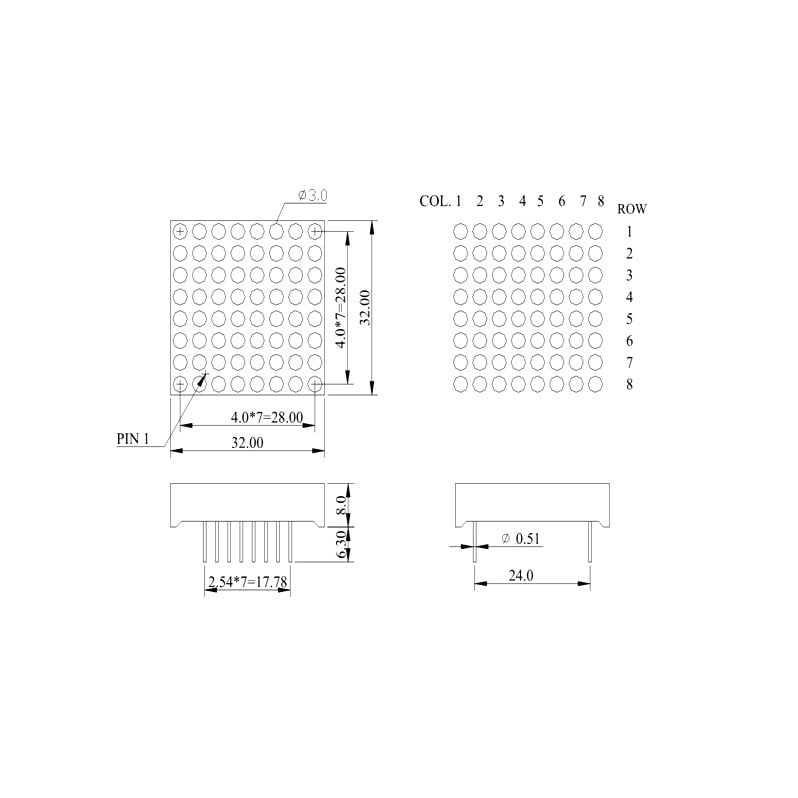 8x8 64-LED Dot Matrix Display