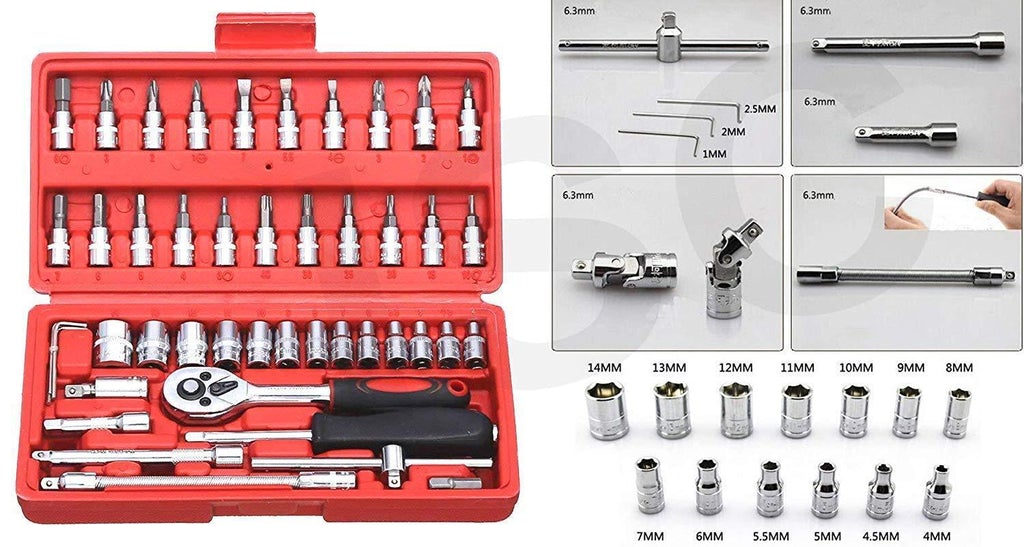 46pcs Socket Combination Set 1/4 Inch DIY Repair Tool Kit