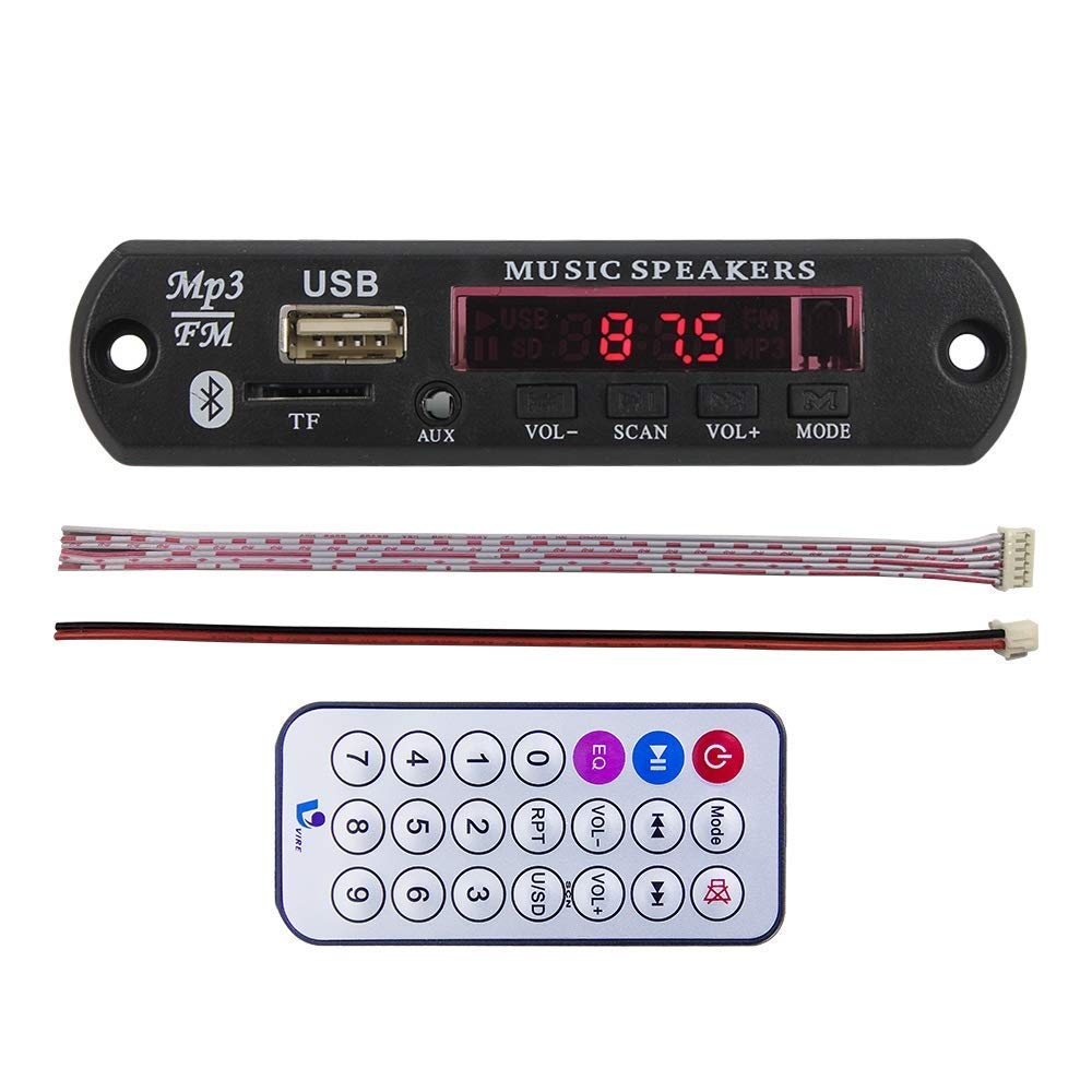 Music Player Modules with Remote, Stereo Board With Built In Display Bluetooth, FM,USB,SD-Card Slot,Aux & Amplifier for DIY/Cars