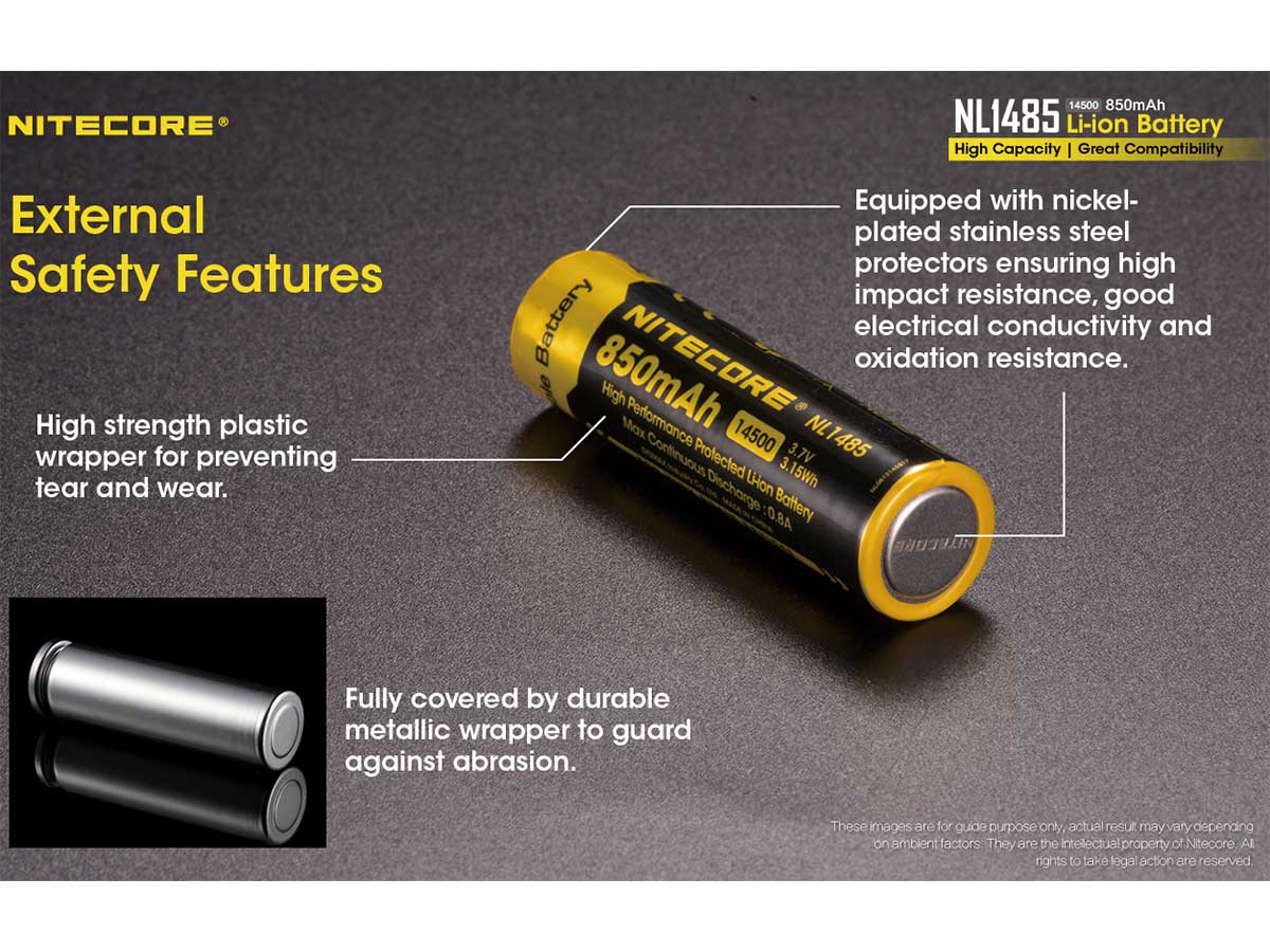 Nitecore: NL1485 14500 850mAh 3.7V Rechargeable Lithium-Ion Battery