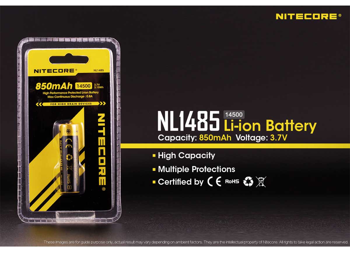 Nitecore: NL1485 14500 850mAh 3.7V Rechargeable Lithium-Ion Battery